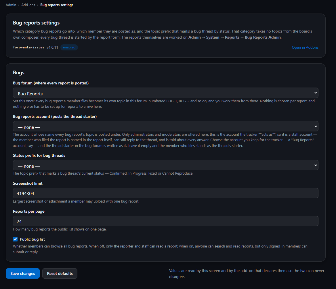 Bug Reports Addon screenshot 1
